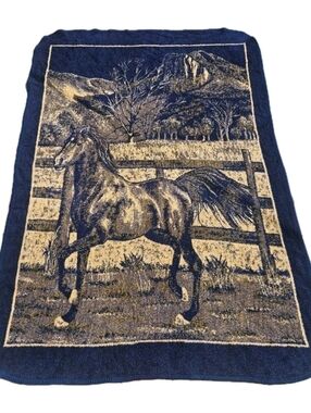 Vintage San Marcos Reversable Horse Blanket Twin or Throw 86 x 60 Made In Mexico
